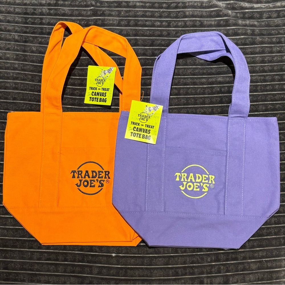 Trader Joe's Orange and Purple Canvas Tote Bags